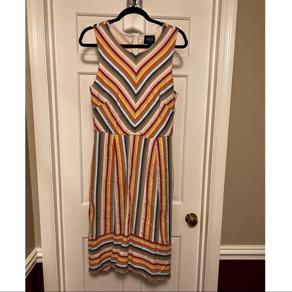 NEVER WORN ECI New York Stripe Asymmetric Handkerchief Fit & Flare Dress, size 8